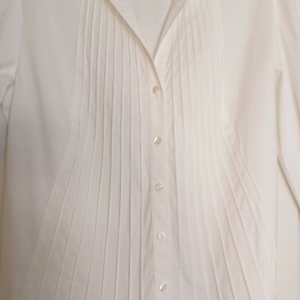 Lafayette 148 Pintuck Button Down Tuxedo Blouse Women's Sz 10 White - Picture 3 of 11